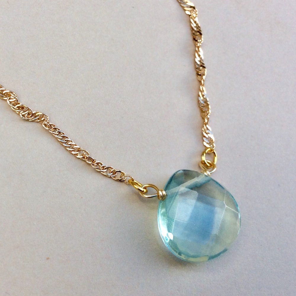 New Blue Aquamarine tone quartz Pendant Necklace